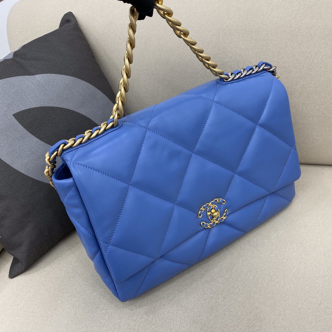 Lambskin 19 Maxi Handbag Flap Bag AS1162 Blue